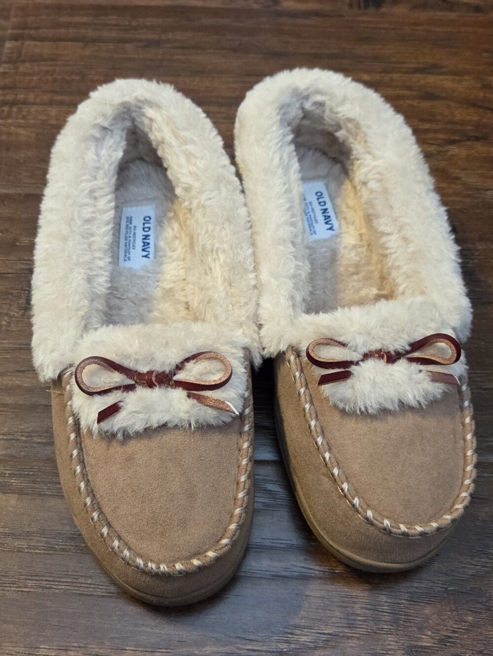 Old Navy Tan Faux-Suede Sherpa-Lined Moccasin Slippers